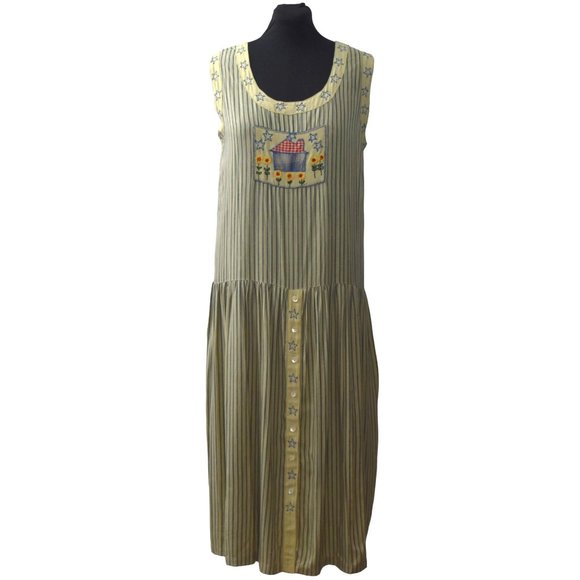 Vintage Papy Boez Dress Jumper Womens M L Emboirdered Midi Cottagecore Modest - Picture 1 of 9